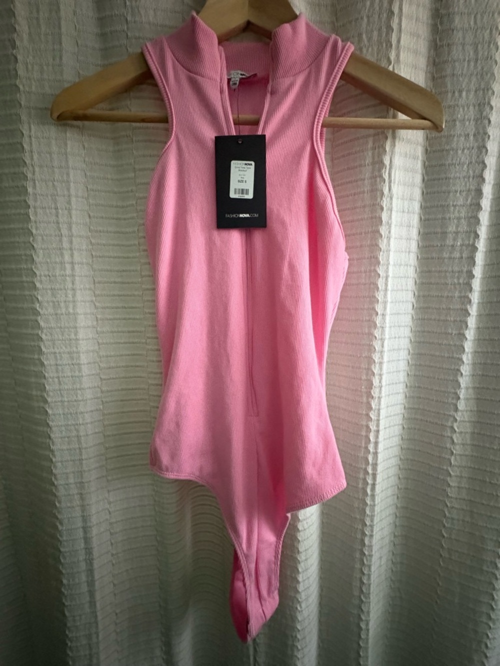 NWT Pink Ribbed Sleeveless Thong Bodysuit with High Neck Size S